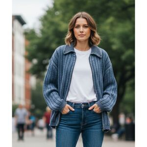 BLUE WILLIS 100% Cotton Zip Sweater Cardigan Size XL